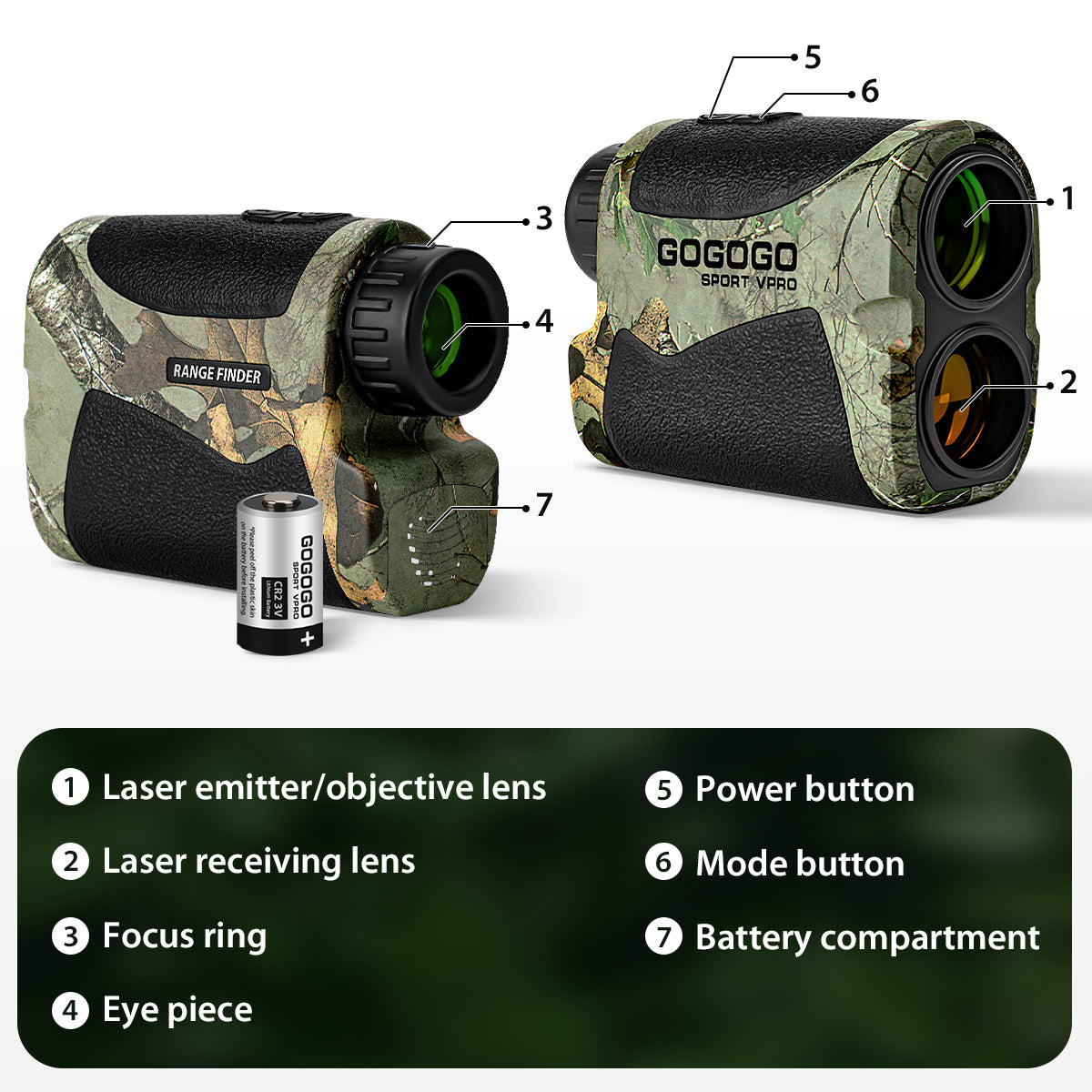 Gogogo Sport Vpro Wildlife Camo Laser Rangefinder for Hunting/Bow