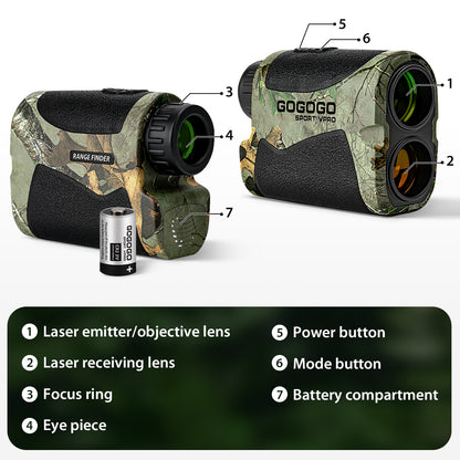 Gogogo Sport Vpro Wildlife Camo Laser Rangefinder for Hunting/Bow Hunting/Archery Hunting, GS07CA 900 Yard Range Distance, Lightweight Hunting Range Finder