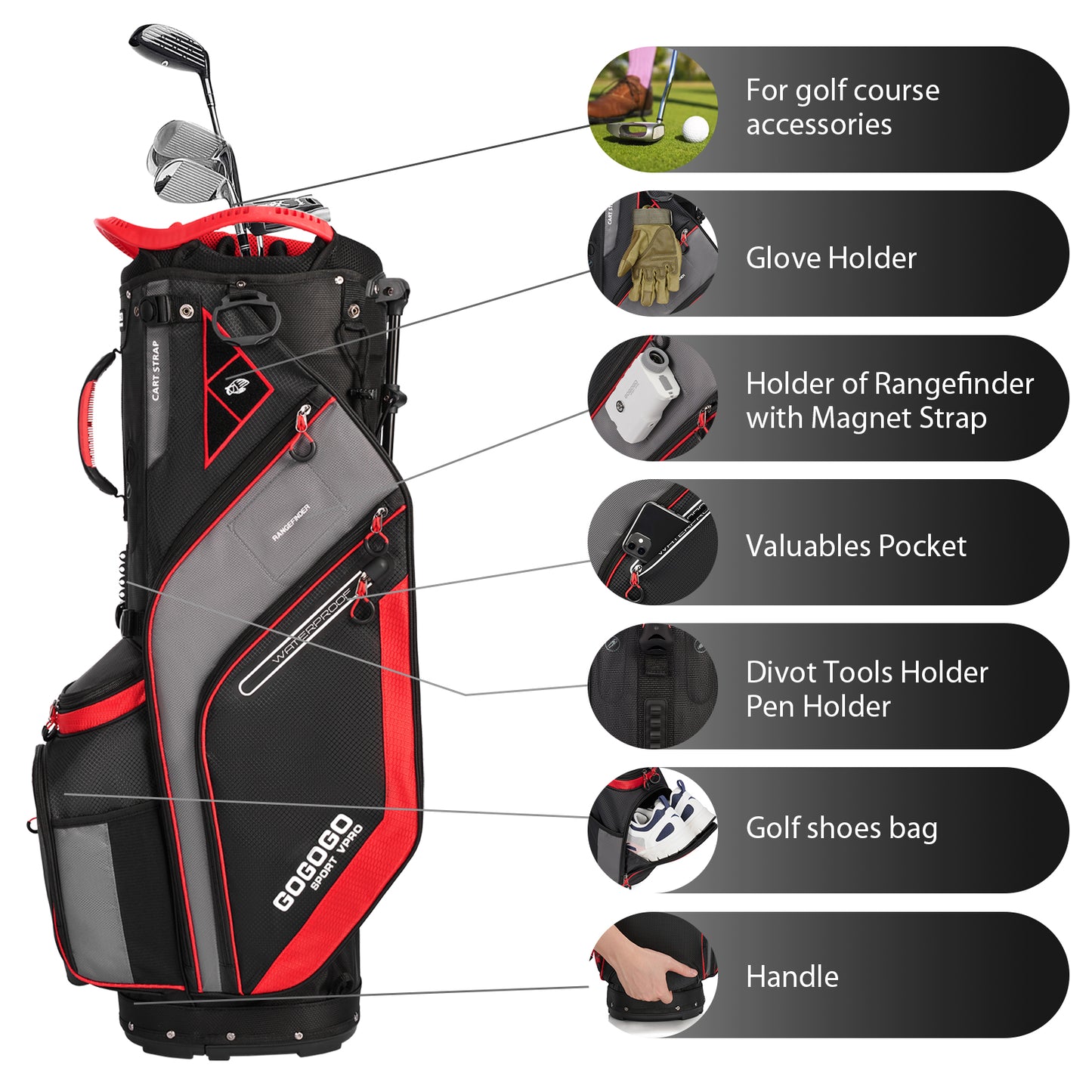 Gogogo Sport Vpro Golf Stand Bag 14 Way Top Full Length Dividers -Lightweight with Rain Cover