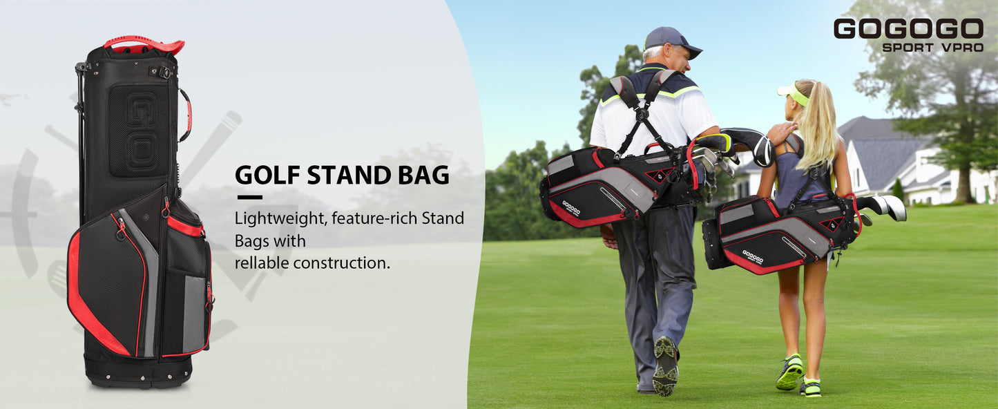 Gogogo Sport Vpro Golf Stand Bag 14 Way Top Full Length Dividers -Lightweight with Rain Cover