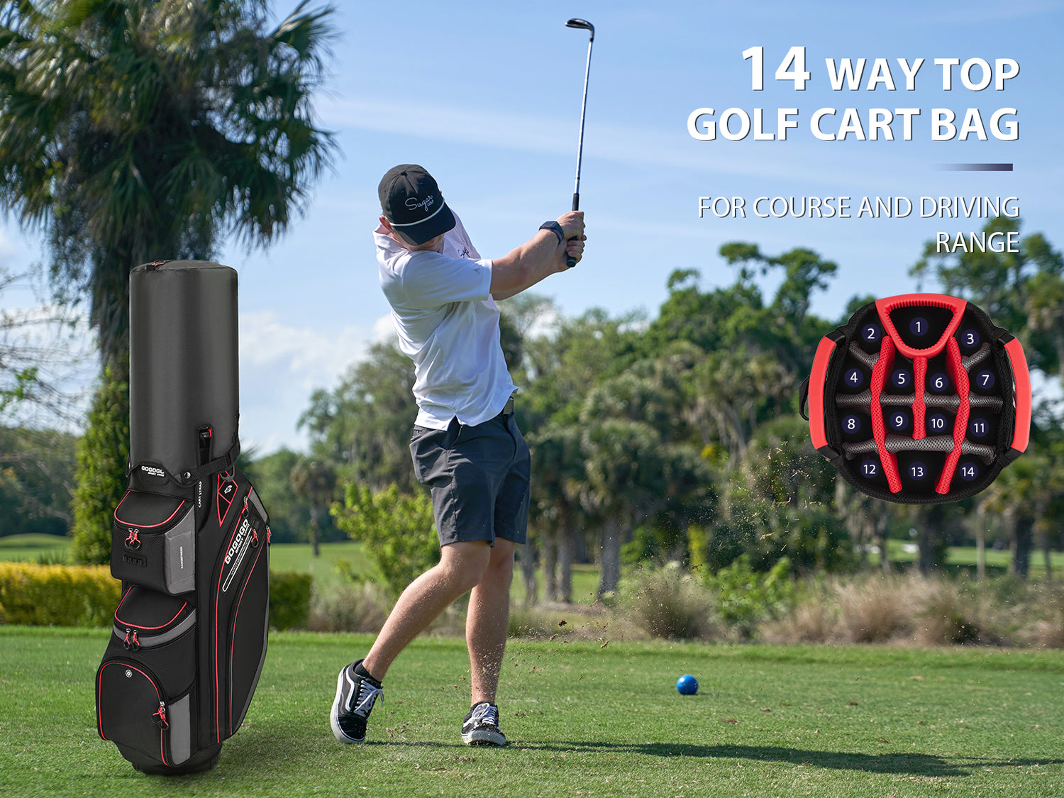  Gogogo Sport Vpro Golf Cart Bag, 14-Way Top Full-Length  Divider Golf Club Bag with Cooler, Rainhood, 11 Pockets : Sports & Outdoors
